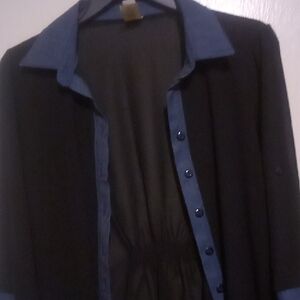 Black and Blue Button Down Shirt with Notched Collar